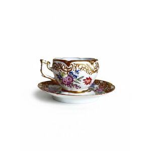 19th Century French Boudois & Bloch Antique Porcelain Cup and Saucer Gold Gilt